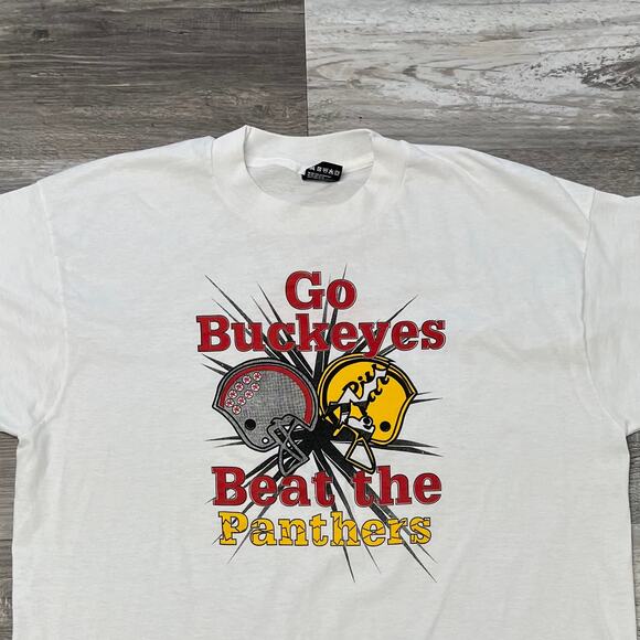 Vintage 90s Ohio State Buckeyes Beat Pittsburgh Panthers Mens XL T-Shirt‎ USA - Picture 1 of 8